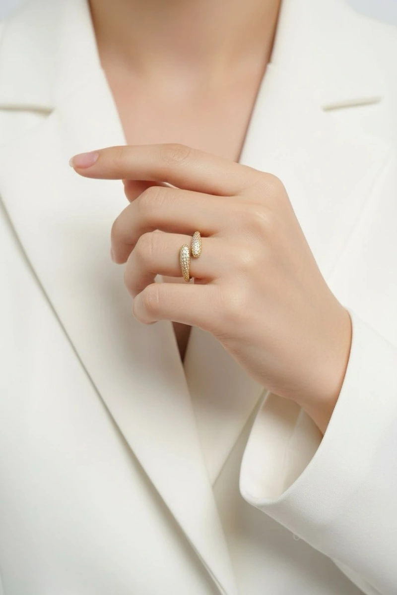 Iris Model Gold Altın Kaplama Ayarlanabilir Yüzük