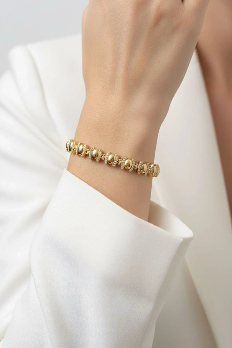 Parantez Model Taş Detay Gold Altın Kaplama Bileklik