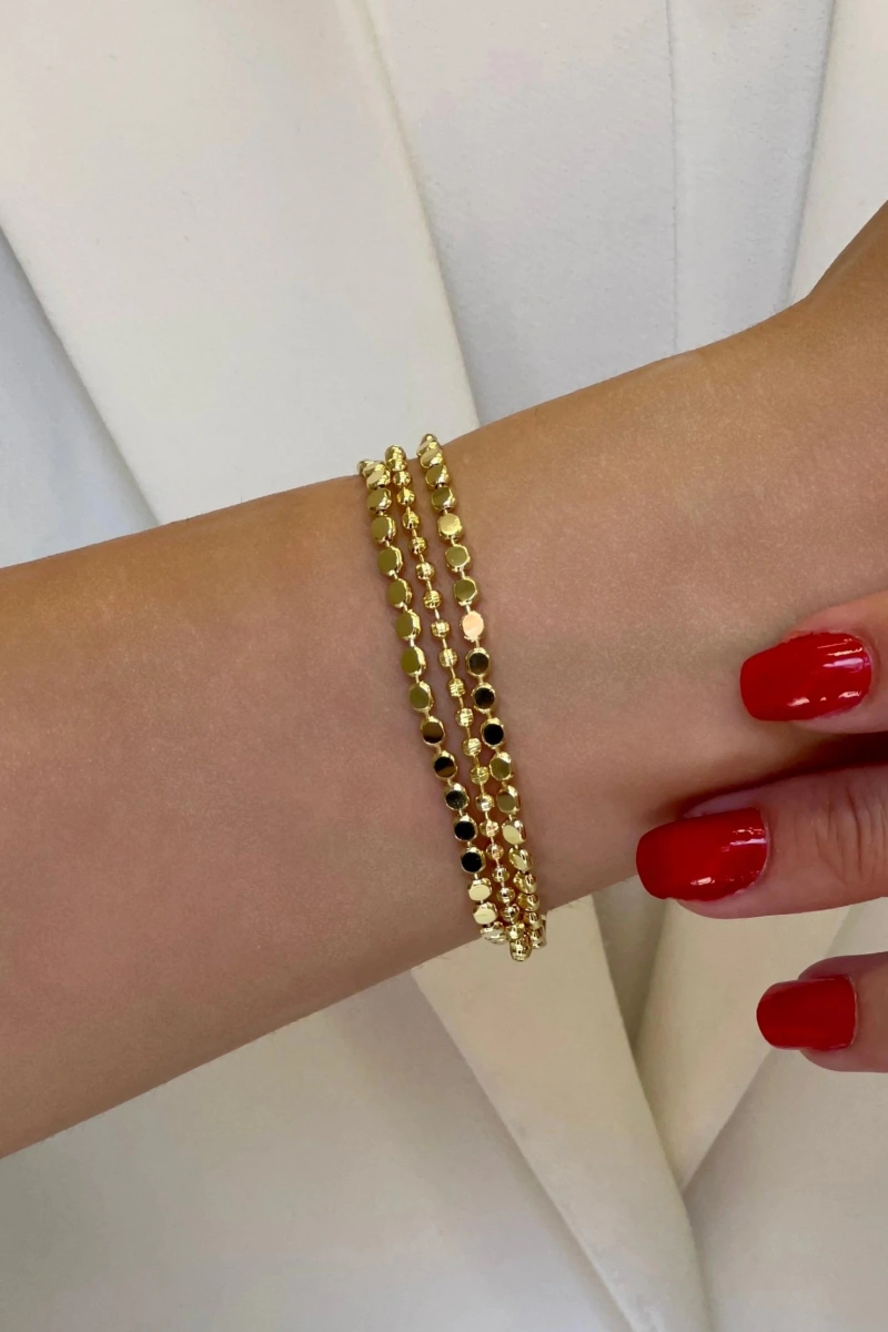 Üç Zincir Dorika Pul Gold Altın Kaplama Bileklik