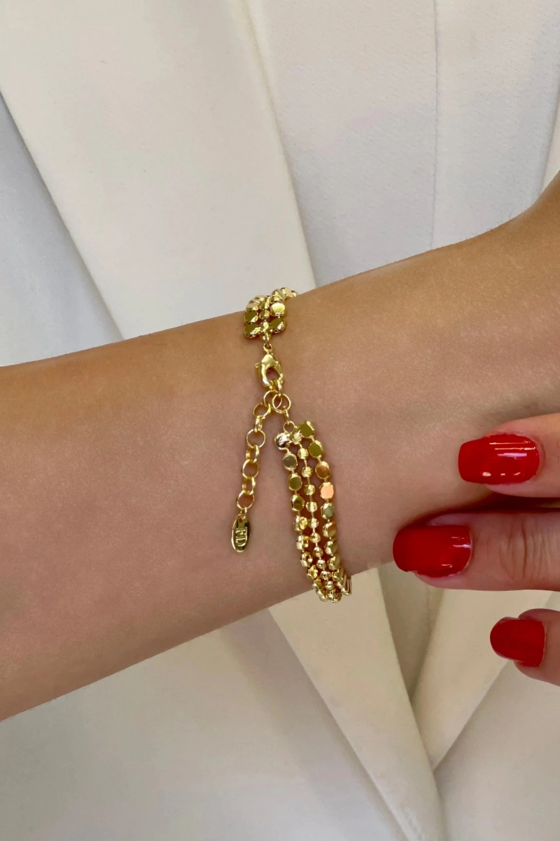 Üç Zincir Dorika Pul Gold Altın Kaplama Bileklik