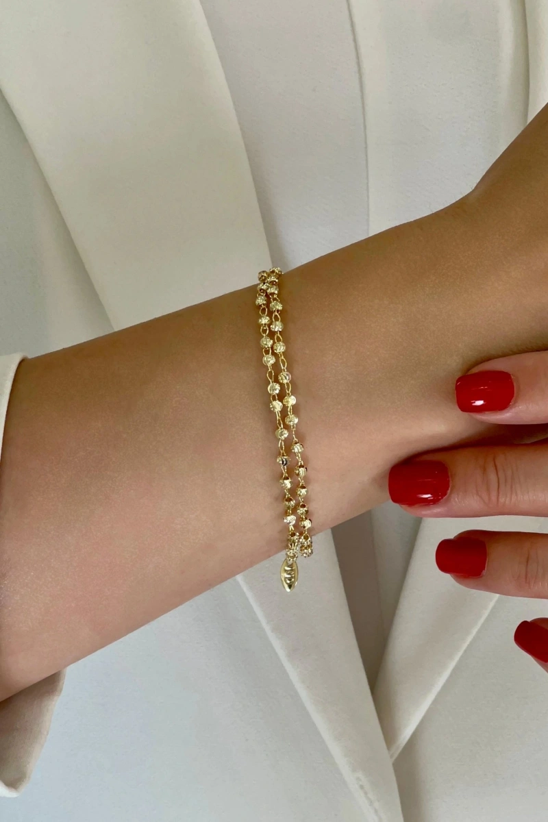 Çift Zincir Dorika Model Gold Altın Kaplama Bileklik