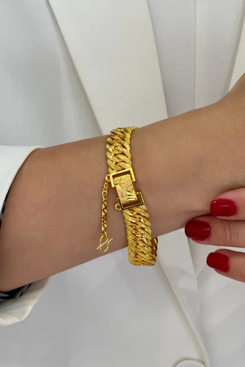 Sim Detay Sık Geçişli Samanyolu Model Gold Altın Kaplama Bileklik