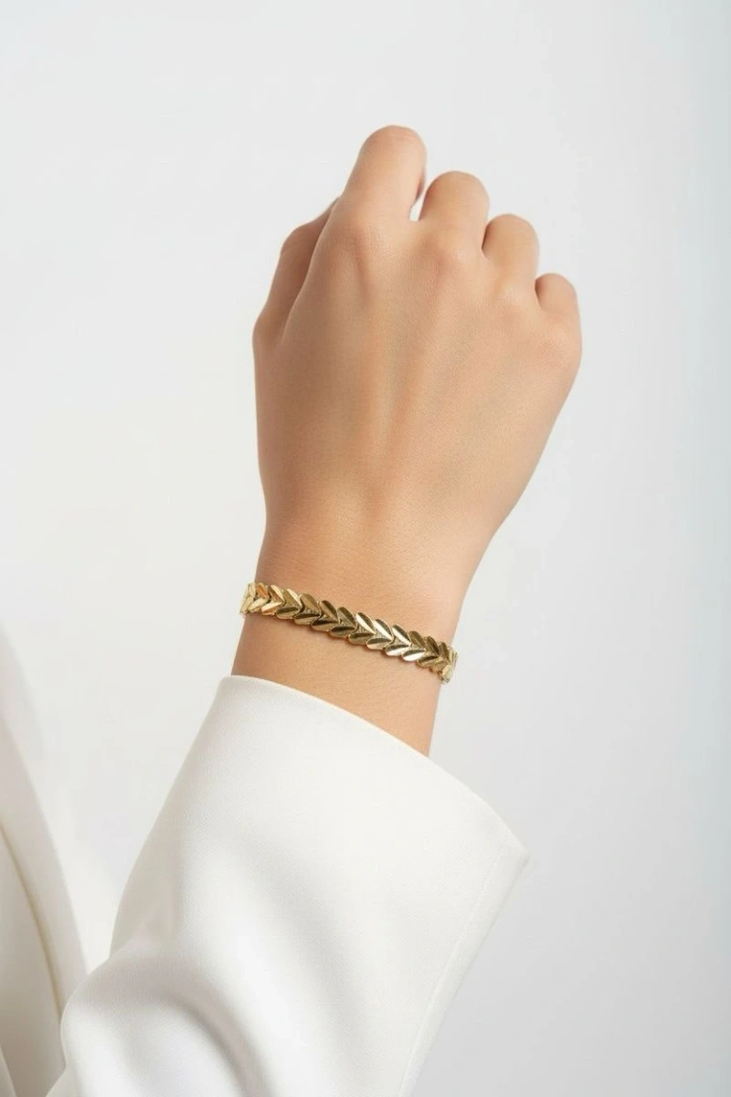 Yaprak Desen Gold Altın Kaplama Bileklik