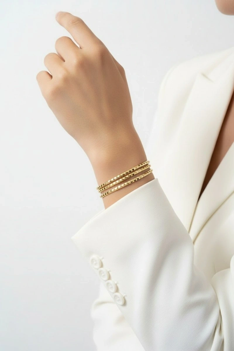 Üçlü Desenli Gold Altın Kaplama Ajda Bilezik