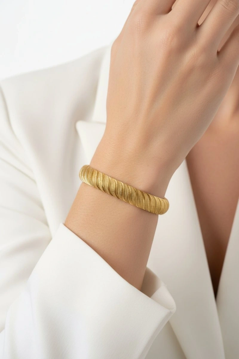 Sim Yaprak Model Gold Altın Kaplama Kuyum Bilezik