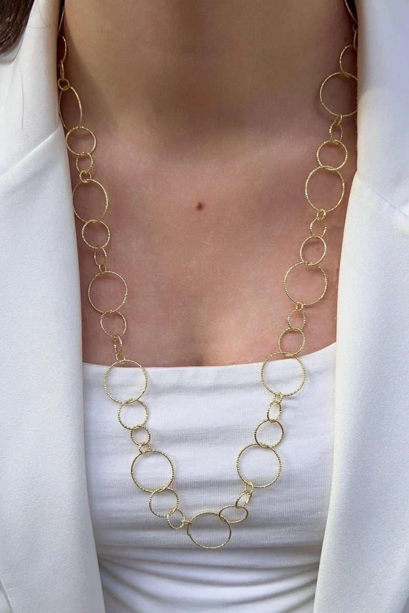 Sıralı Çoklu Halka Model Gold Altın Kaplama Kolye