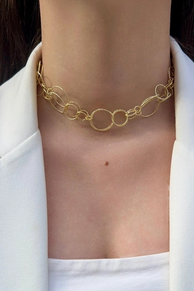 Sıralı Çoklu Halka Model Gold Altın Kaplama Kolye