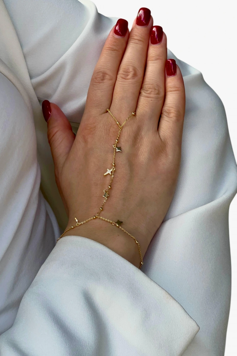 Düz Zincir Model Sallantılı Yıldız Detay Gold Altın Kaplama Şahmeran