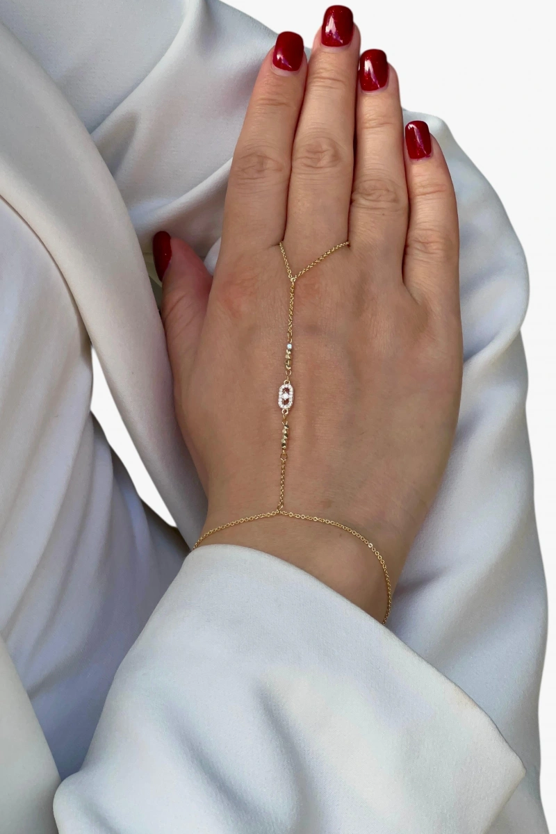 Düz Zincir Model Taşlı Halka Detay Gold Altın Kaplama Şahmeran