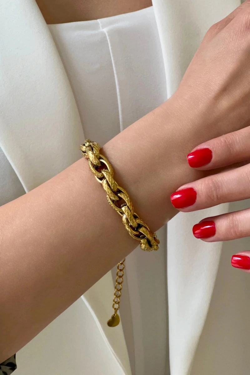 Üçgen Desen Palamar Model Gold Altın Kaplama Çelik Bileklik