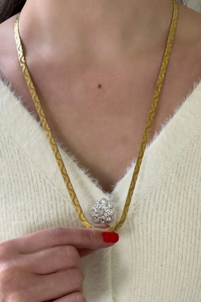 Desenli İtalyan Model Gold Altın Kaplama Çelik Kolye