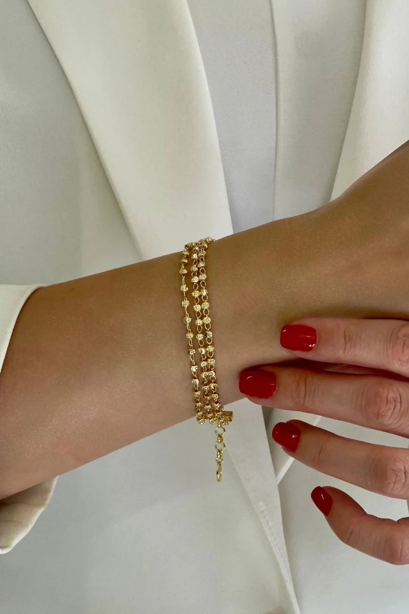 Üç Sıra Dorika Model Gold Altın Kaplama Bileklik