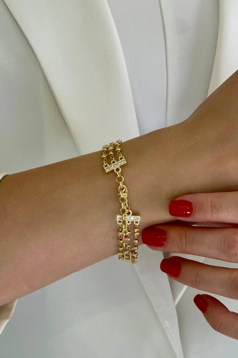 Üç Sıra Dorika Model Gold Altın Kaplama Bileklik