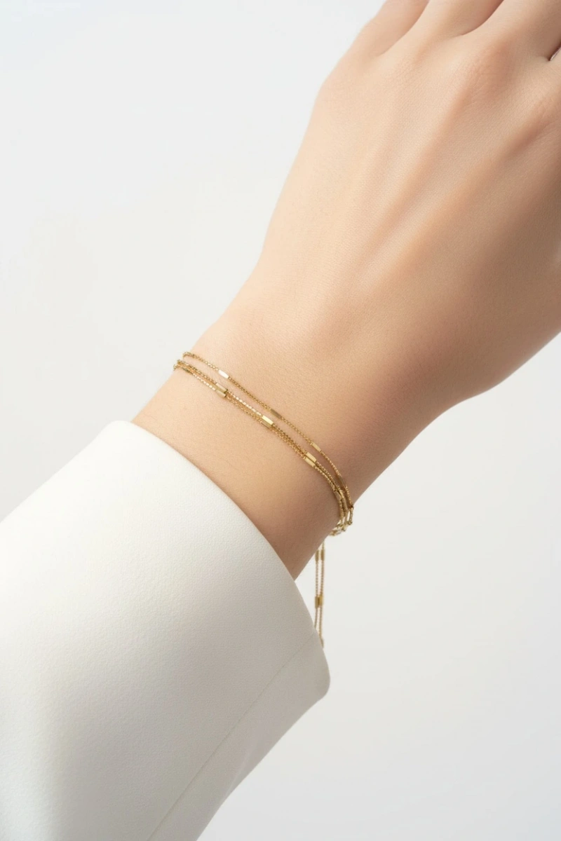 Üç Sıra Pul Model Gold Altın Kaplama Bileklik