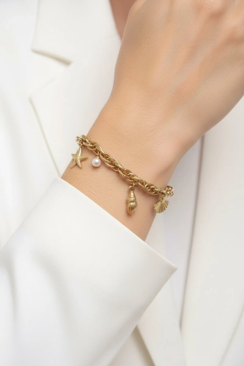 Mirror Model Sallantı Detay Gold Altın Kaplama Çelik Bileklik