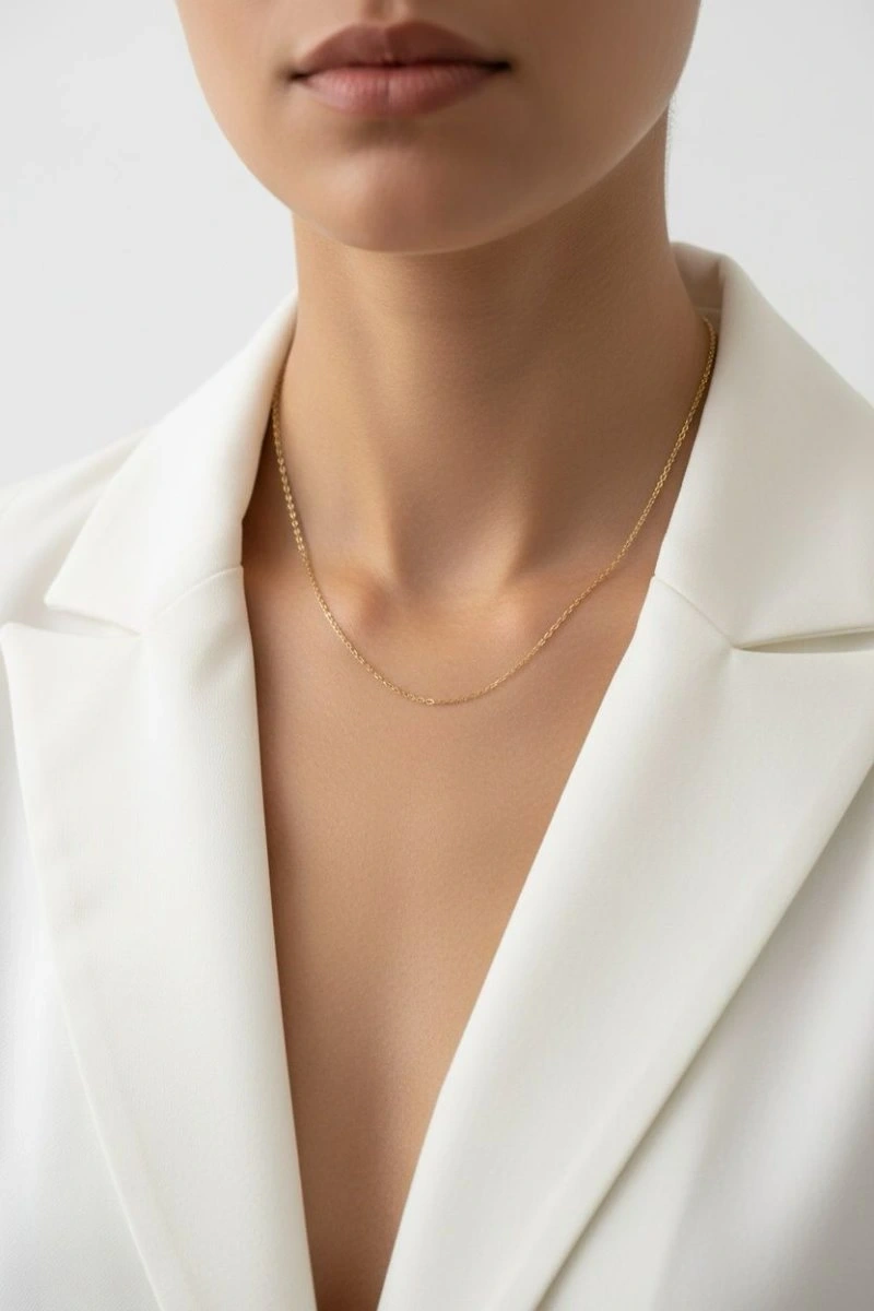 İnce Düz Zincir Model Gold Altın Kaplama Kolye