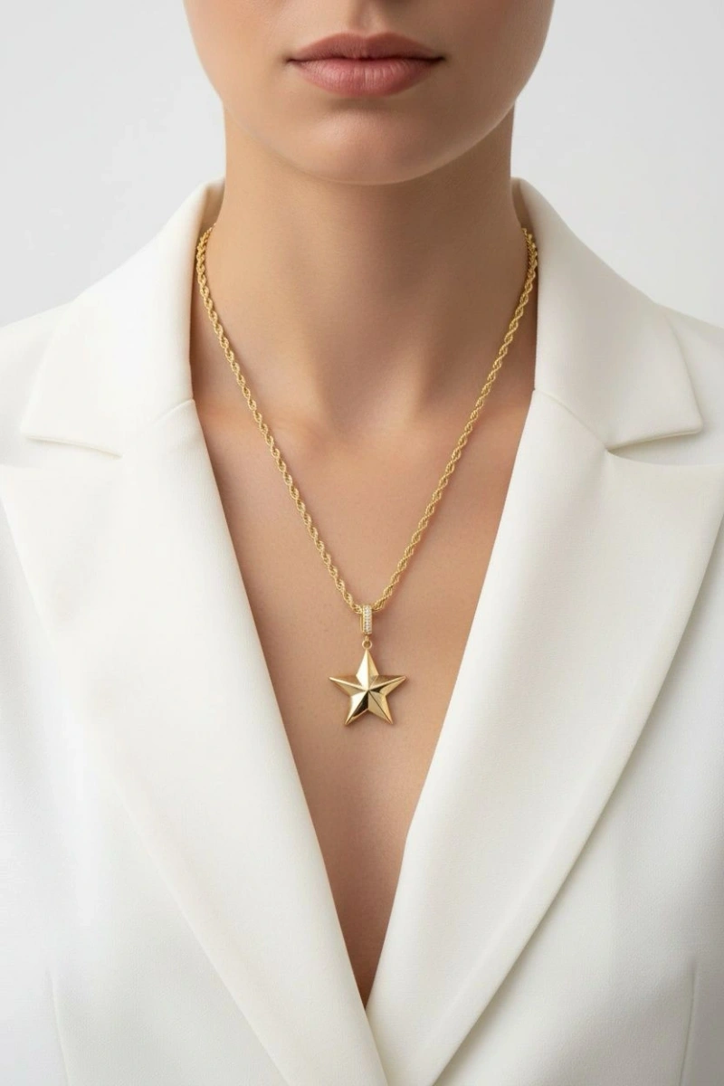 Düz Yıldız Model Gold Altın Kaplama Kolye