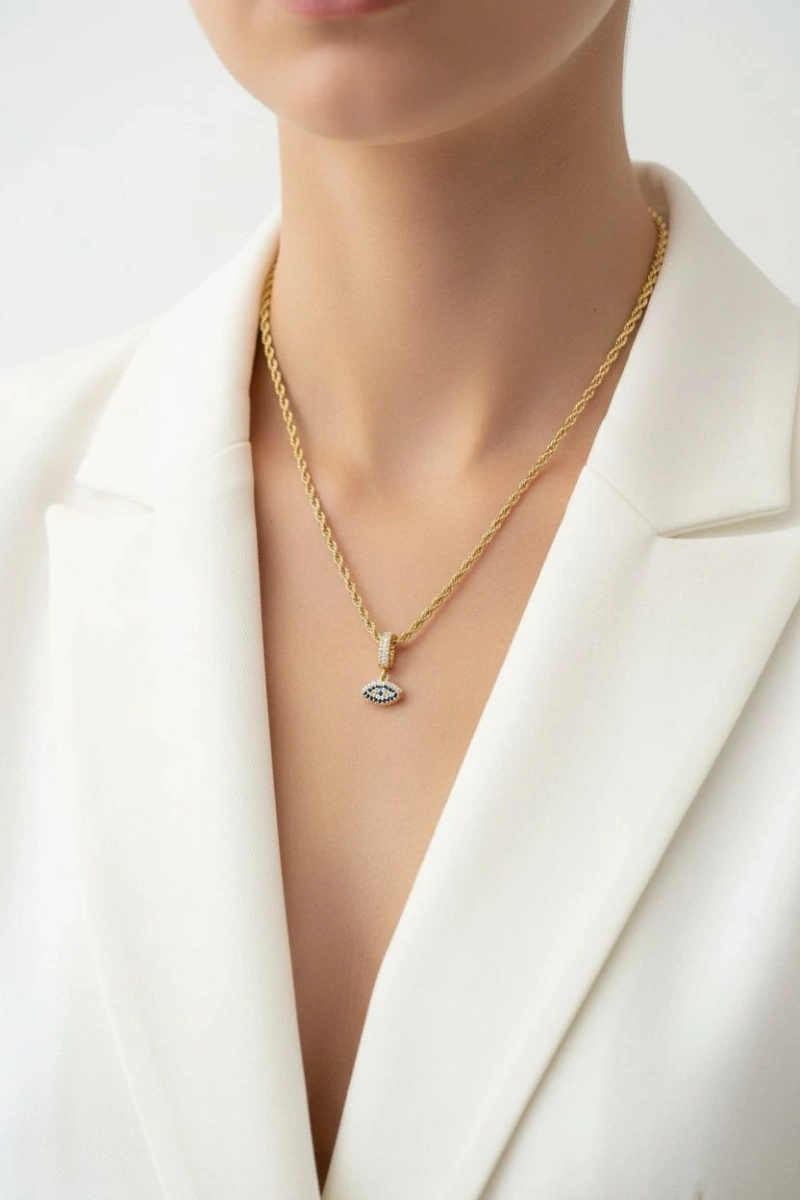 Taş Detay Göz Model Gold Altın Kaplama Kolye