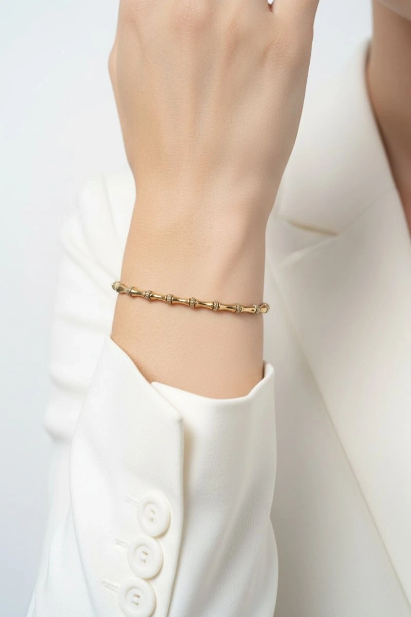 Taşlı Kemik Model Gold Altın Kaplama Bileklik