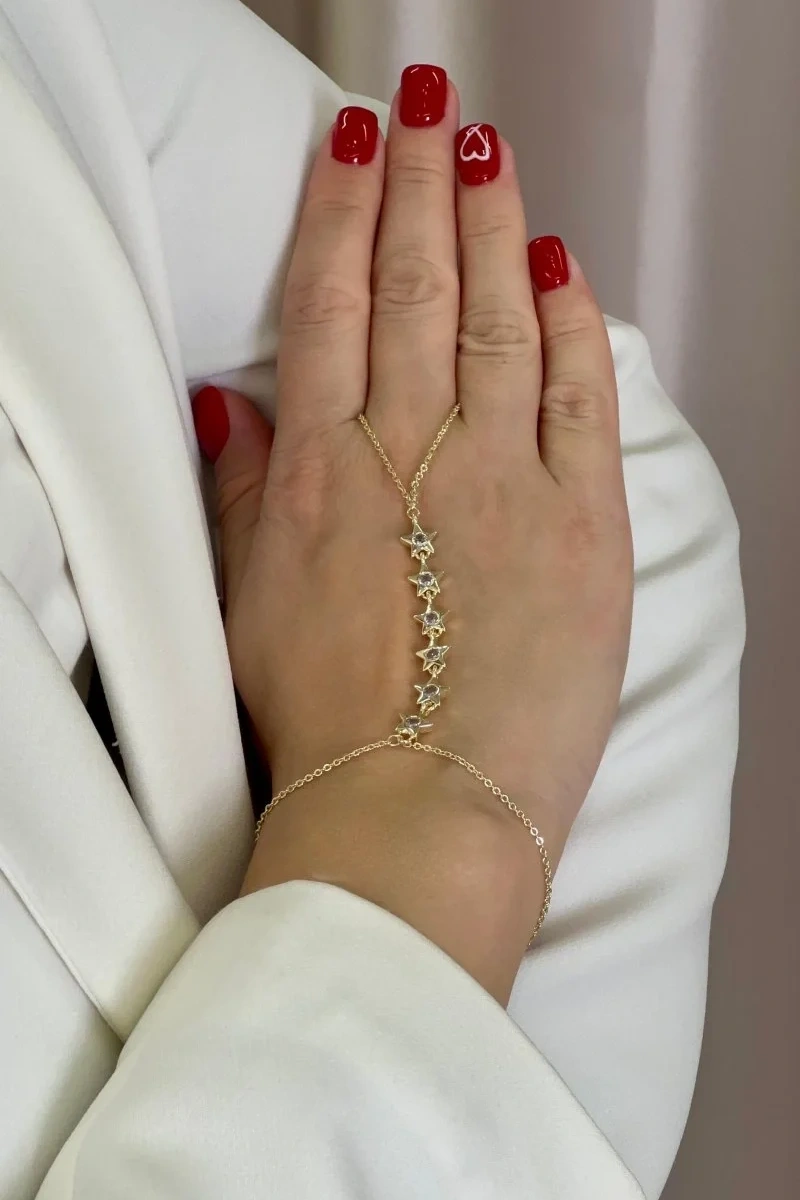 Sıralı Yıldız Taşlı Gold Altın Kaplama Şahmeran