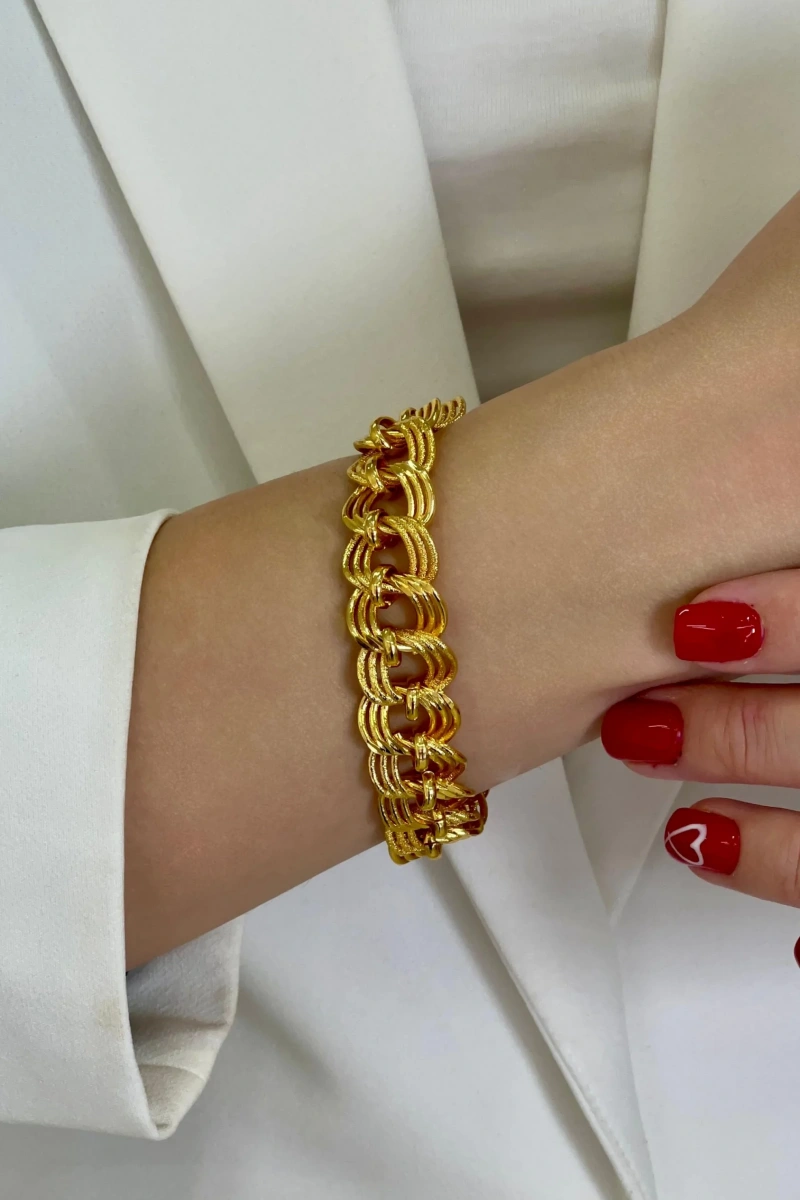Üç Geçme Samanyolu Model Gold Altın Kaplama Bileklik