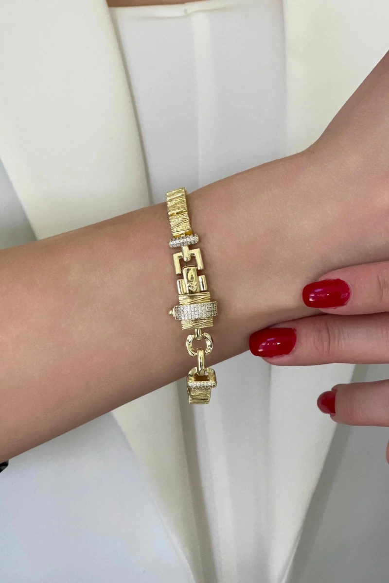 Simli Zincir Gurmet Model Gold Altın Kaplama Bileklik