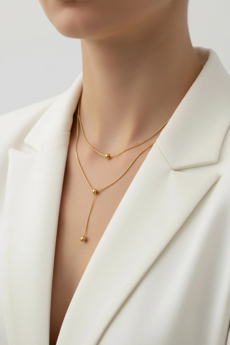 Üç Top Dorika Model Gold Altın Kaplama Kolye