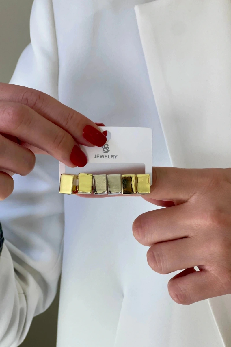 Külçe Model Altılı Gold Altın Kaplama Çoklu Küpe