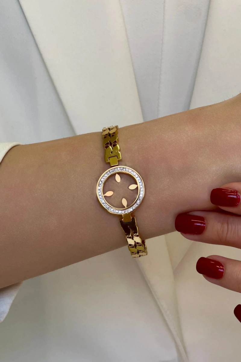 Çeyrek Takmalı Boş Gold Taşlı Kelepçe Altın Kaplama Bileklik
