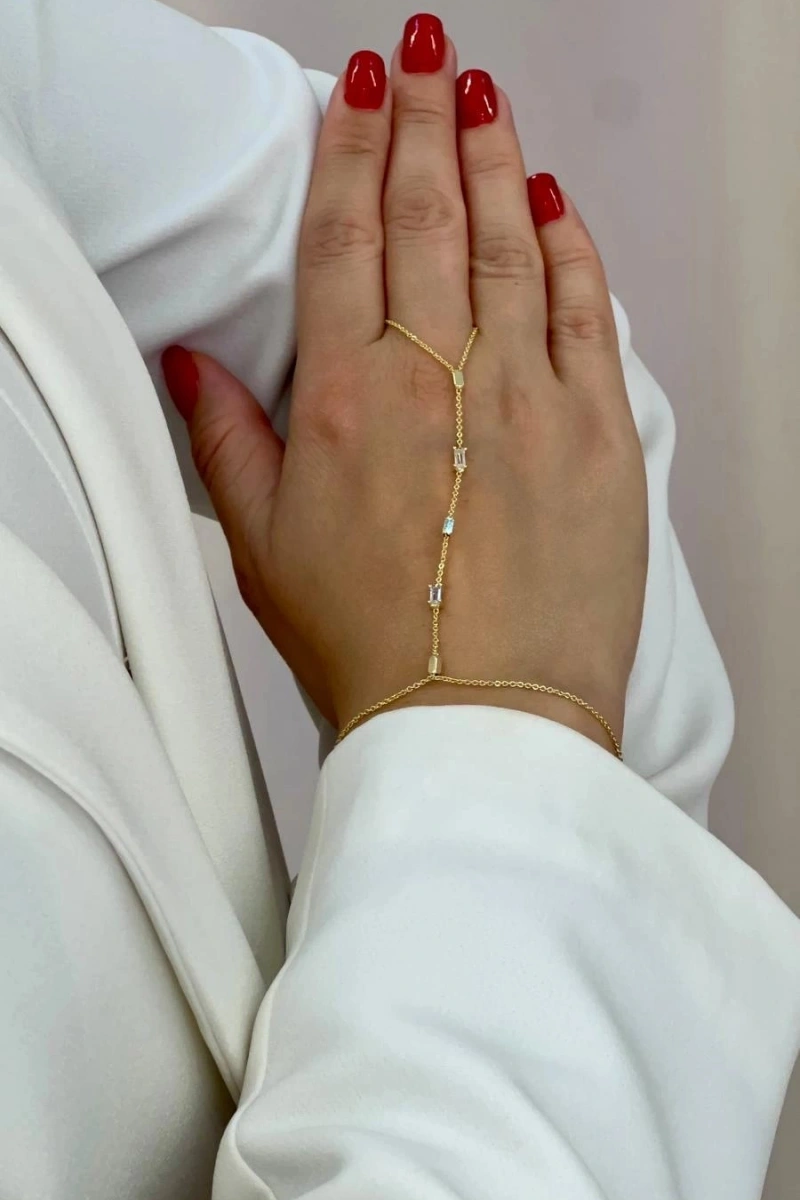 Sıralı Baget Taş Gold Altın Kaplama Şahmeran