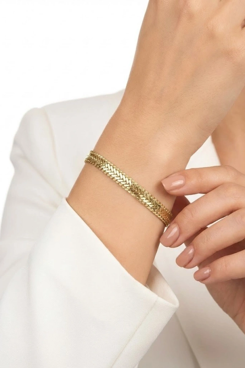 Desenli İtalyan Model Gold Altın Kaplama Bileklik