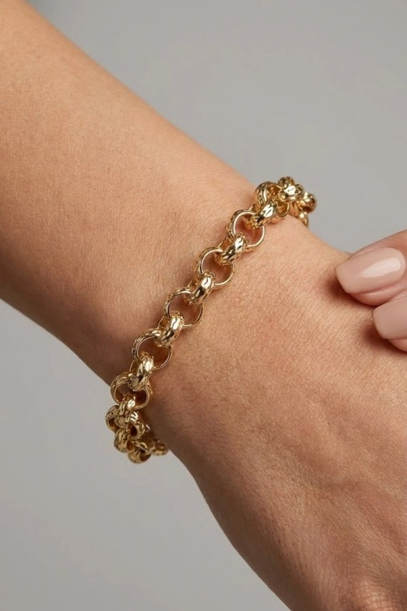 Desenli Halka Geçiş Gold Altın Kaplama Bileklik