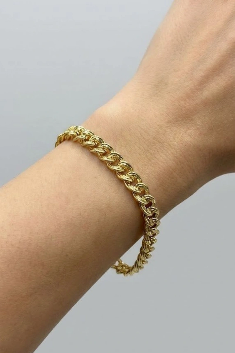 Çift Çizgi Geçiş Gold Altın Kaplama Bileklik