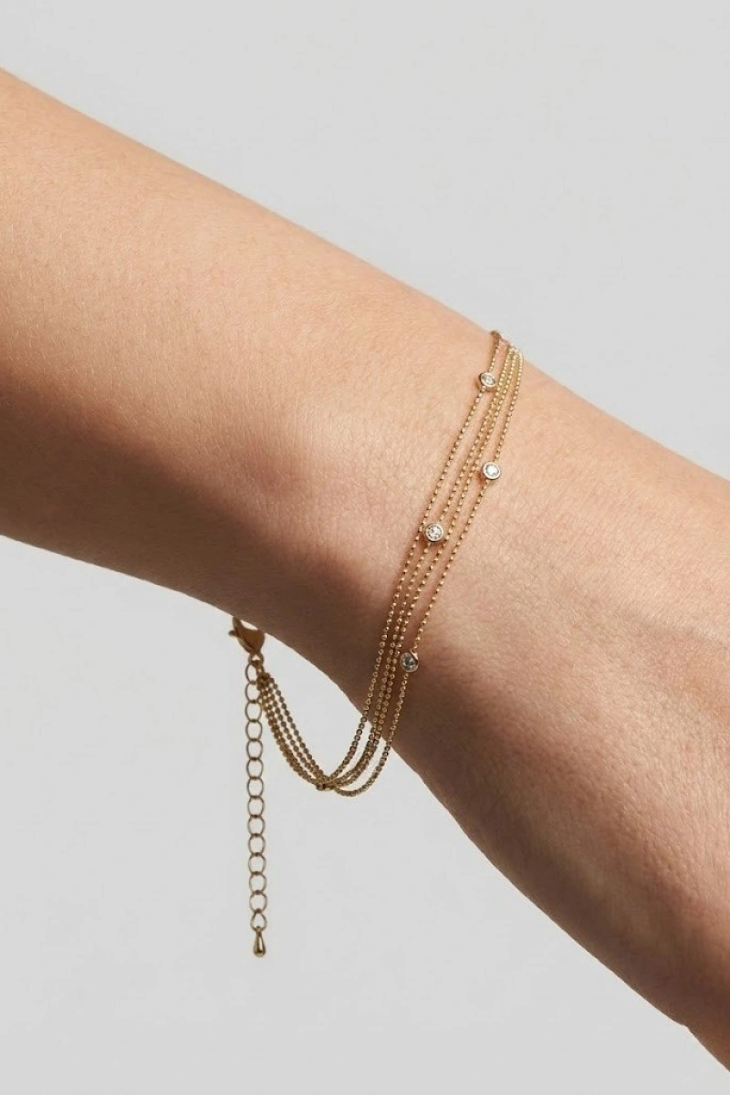 Dört Sıra Taş Detay Gold Altın Kaplama Bileklik