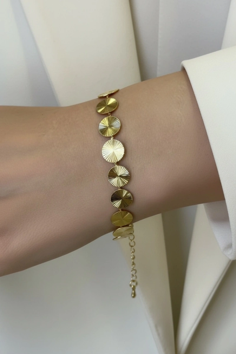 Işıltılı Sıralı Baskı Gold Altın Kaplama Bileklik