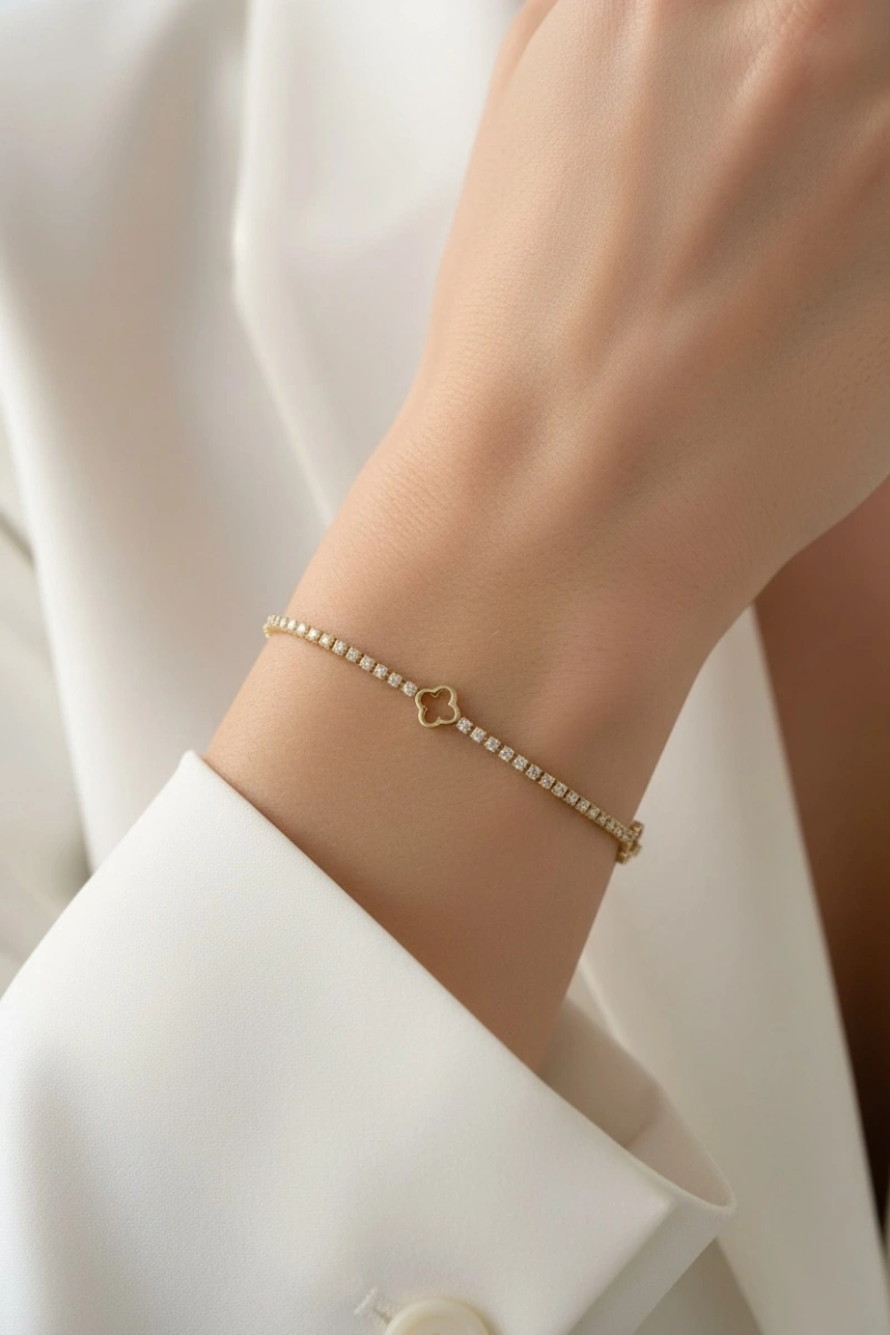 Su Yolu Model Yonca Detay Gold Altın Kaplama Bileklik