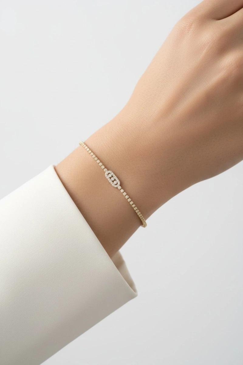 Su Yolu Model Üç Taş Detay Detay Gold Altın Kaplama Bileklik