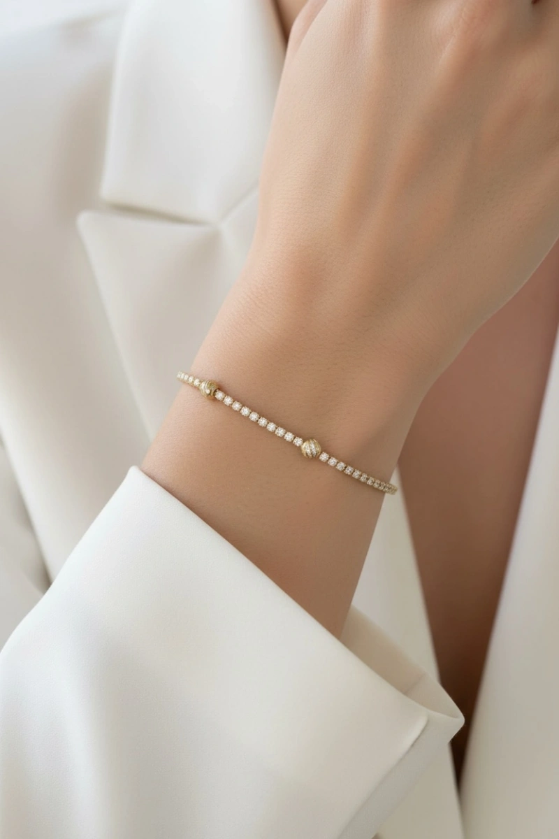 Suyolu Zincir Dorika Top Detay Model Gold Altın Kaplama Bileklik