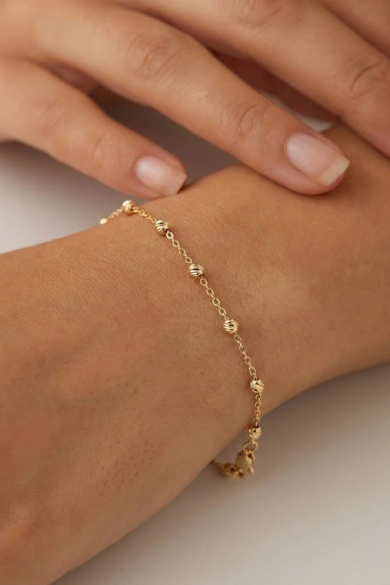 Çizgi Detay Dorika Model Gold Altın Kaplama Bileklik