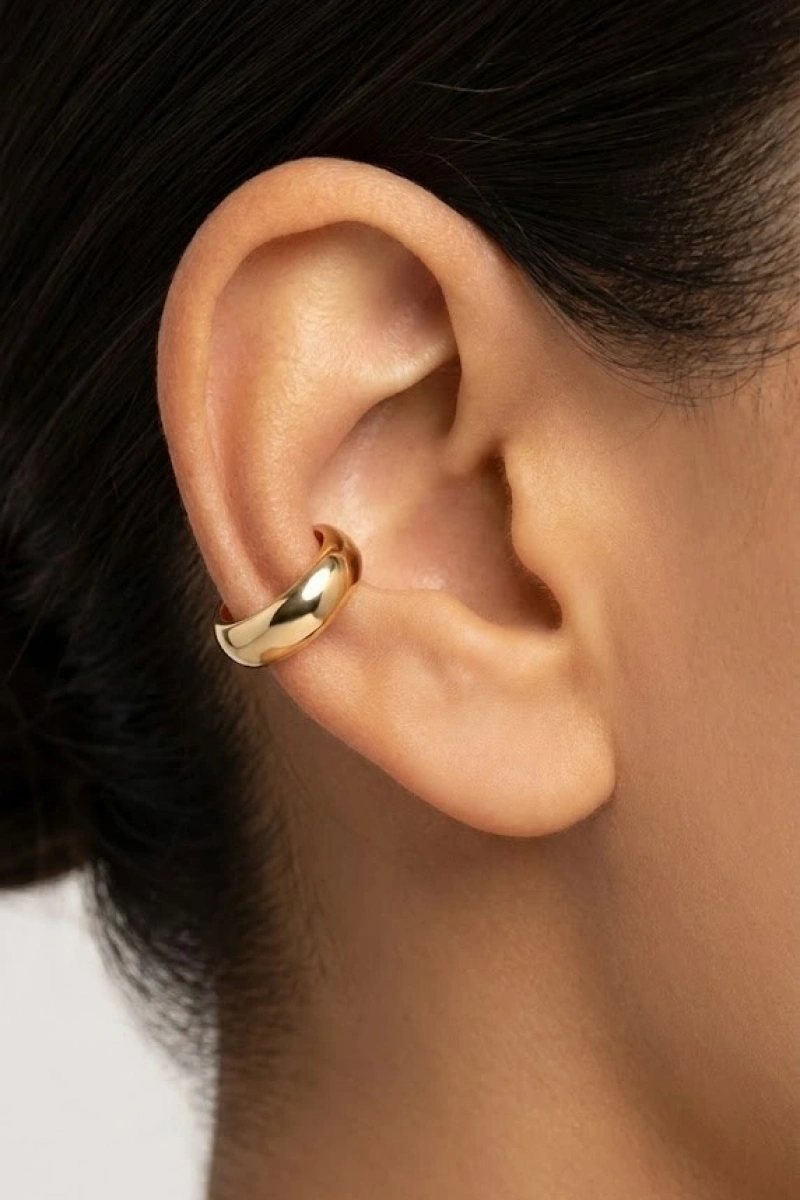 Düz Halka Detay Gold Altın Kaplama Ear Cuff