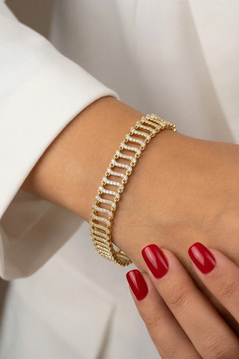 Taş Detay Ray Model Gold Altın Kaplama Bileklik