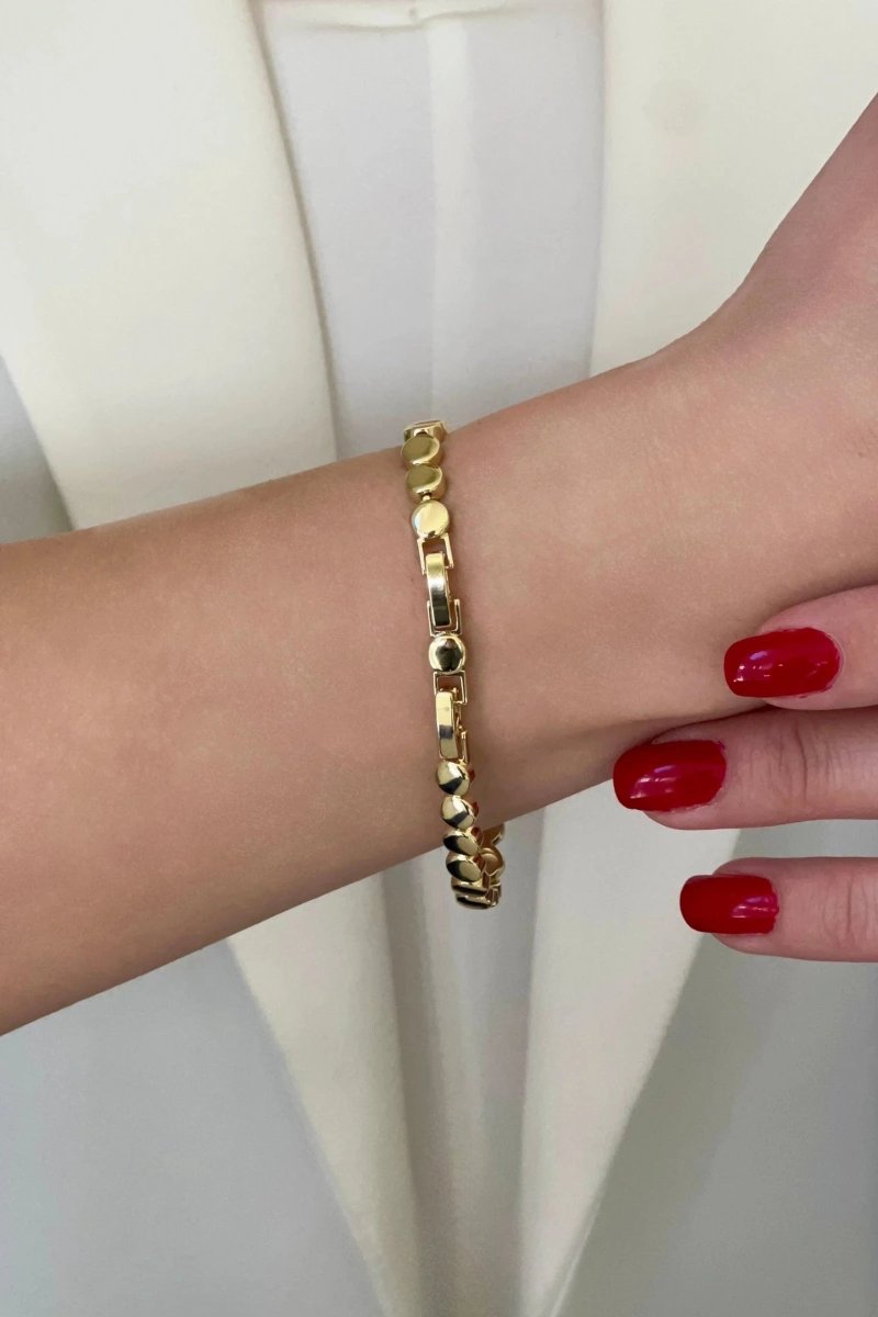 Düz Oval Ezme Model Gold Altın Kaplama Bileklik