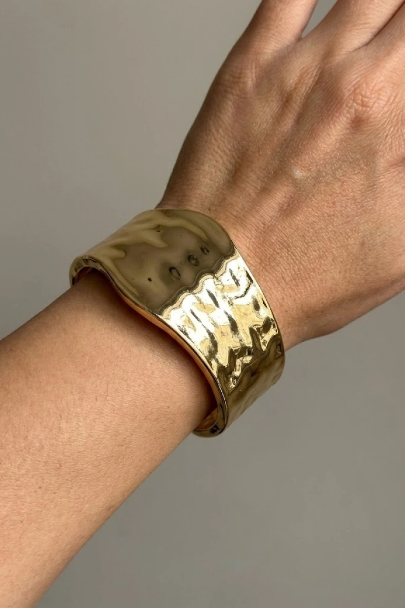 Kalın Derin Çizgi Detay Gold Altın Kaplama Kelepçe