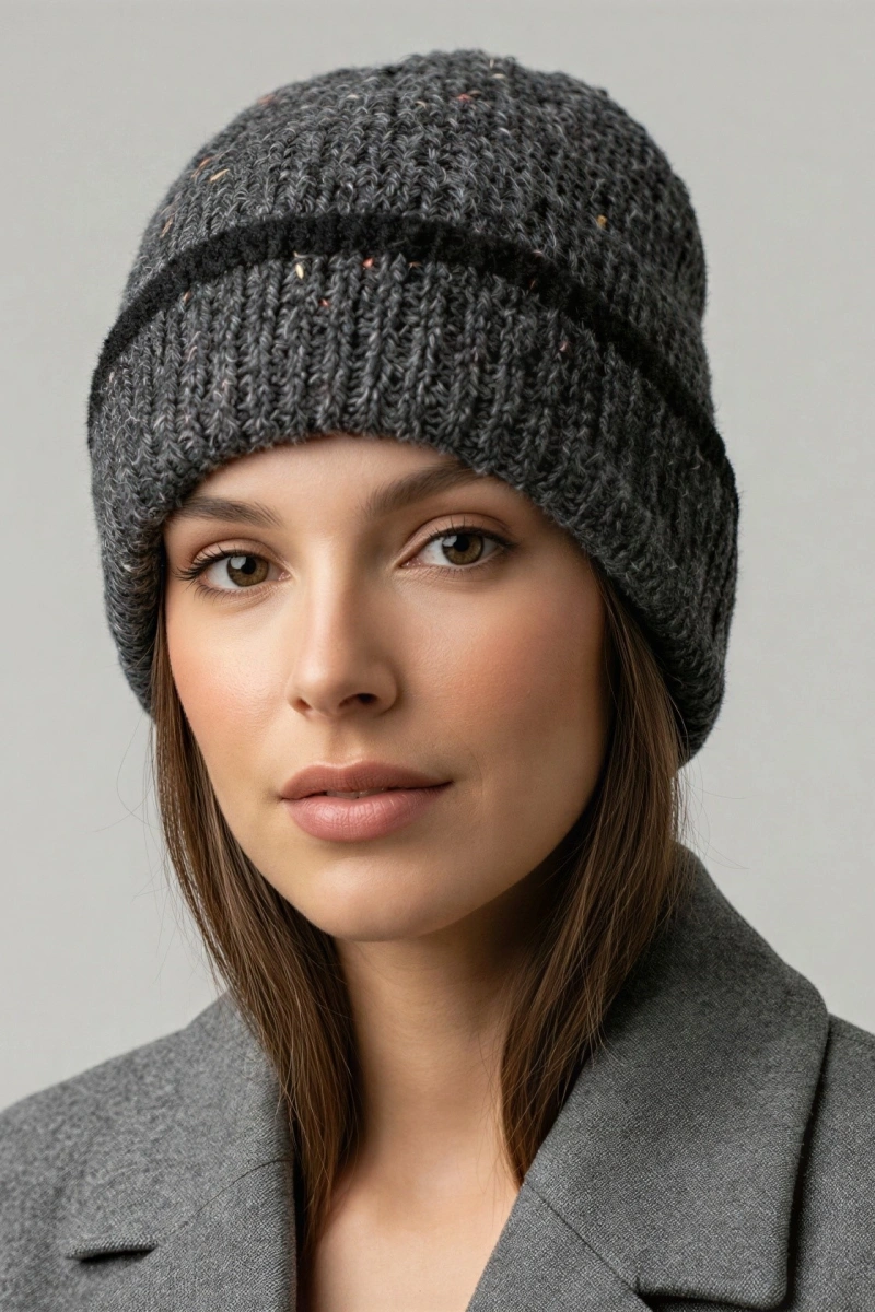 Antrasit Renk Siyah Çizgi Detay Kadın Bere