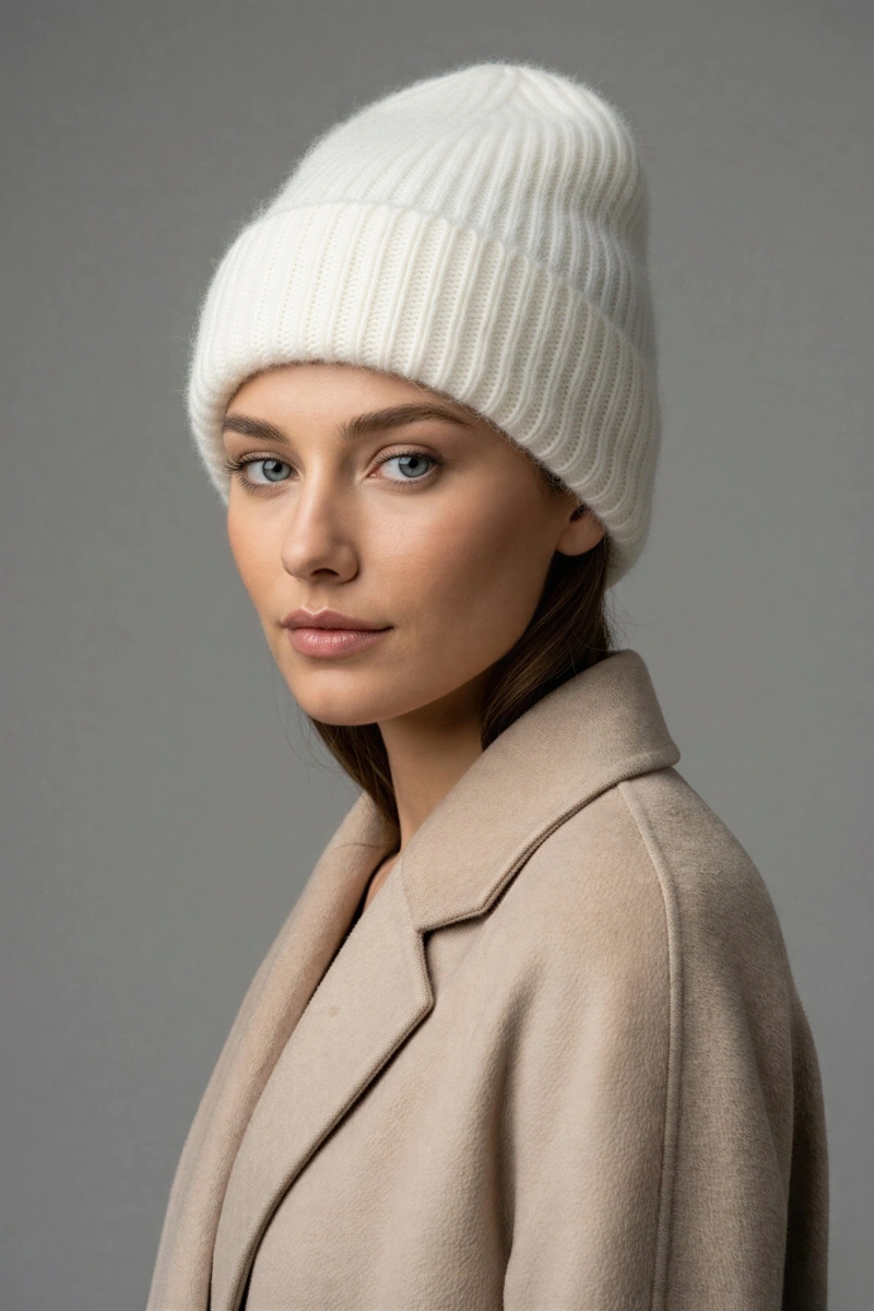 Ekru Fitilli Düz Model Bere