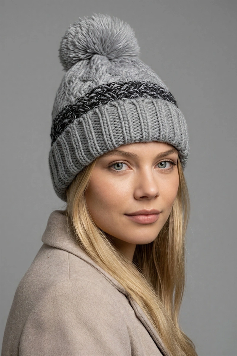 Pon Pon Siyah Çizgi Model Şapka