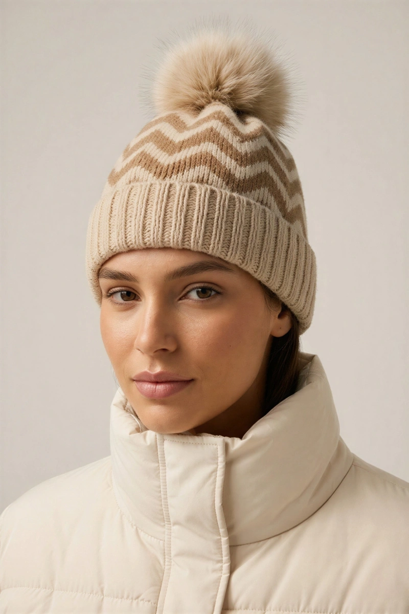 Pon Pon Zikzak Model Bej Şapka