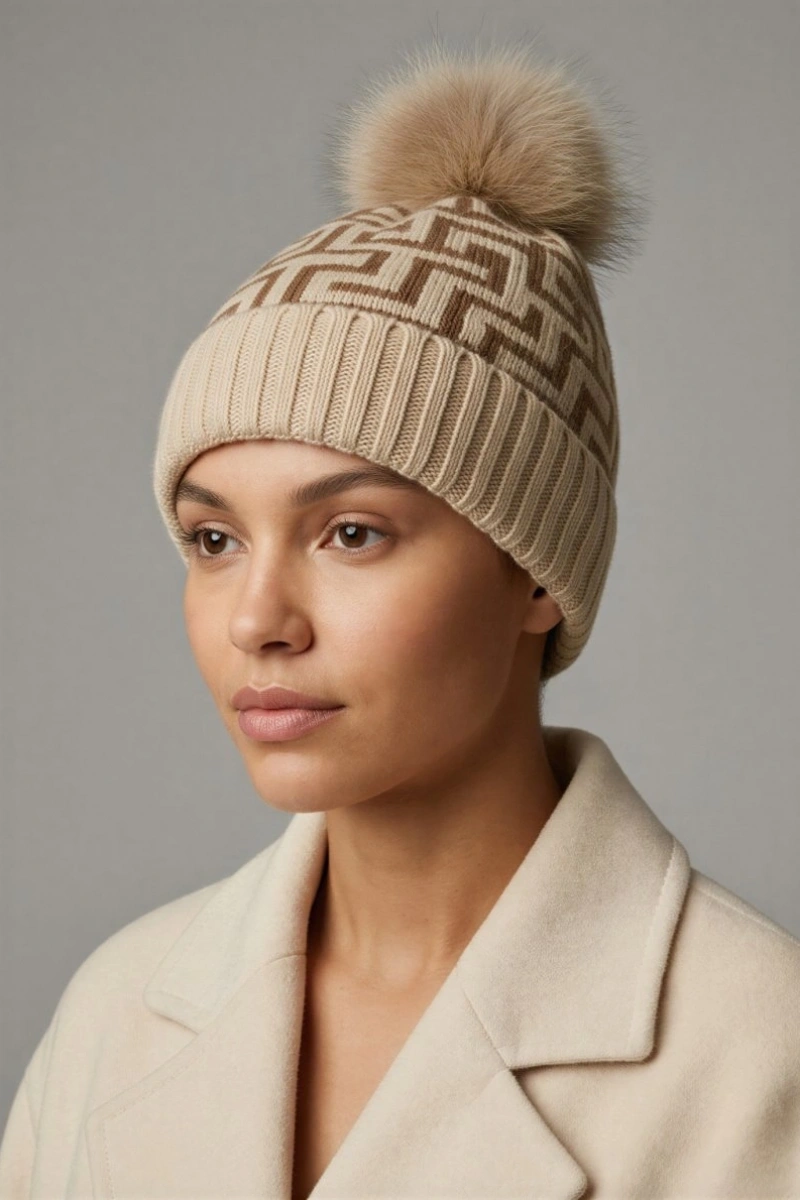 Pon Pon Labirent Model Bej Renk Şapka