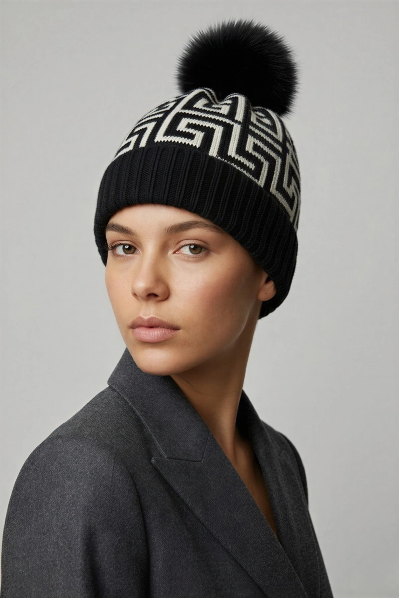 Pon Pon Labirent Model Siyah Renk Şapka