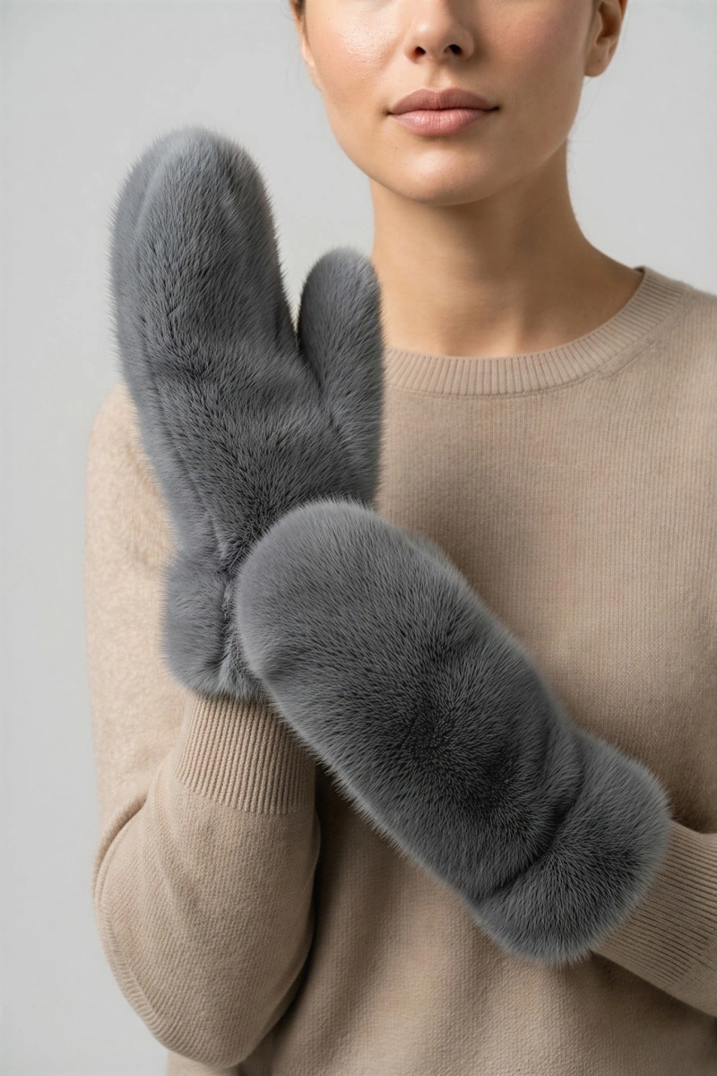 Gri Renk Tüylü Model Eldiven